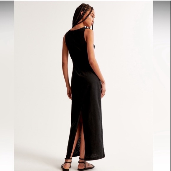 Abercrombie And Fitch Linen Blend Shift Maxi Dress Black Medium Tall New W/ Tags - Picture 2 of 7